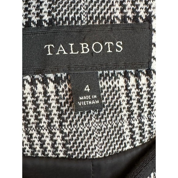 Talbots Black white Plaid Front Solid Sleeves Zip Blazer Jacket size 4 - Picture 5 of 9